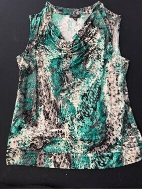 Alfani Green and Cream Snake-Print sequin Sleeveless Cowl Neck Top